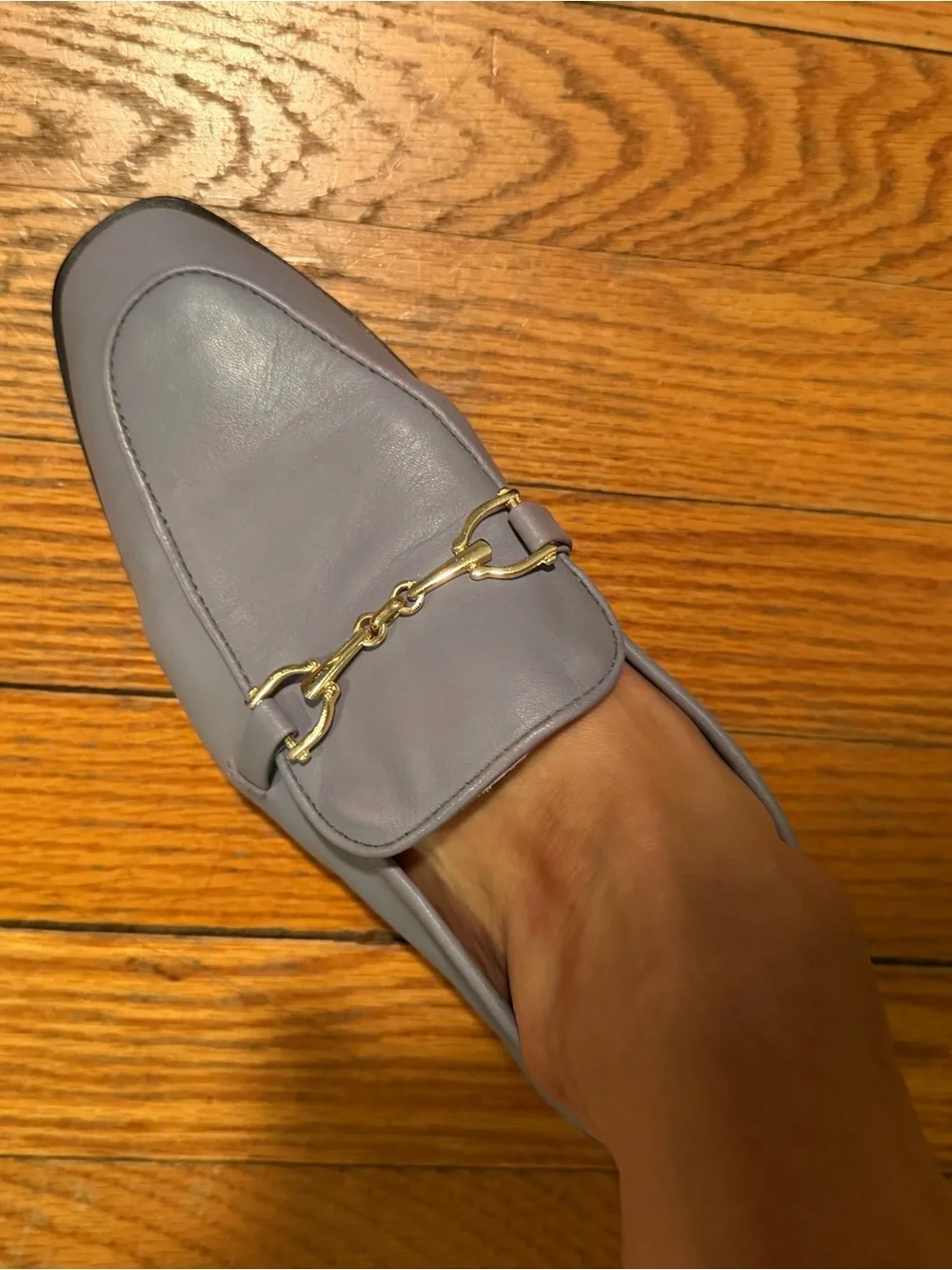 Zara blue Leather Bit Loafers with Gold Hardware